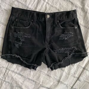 American Eagle women 2 cotton blend ripped distressed black shorts
